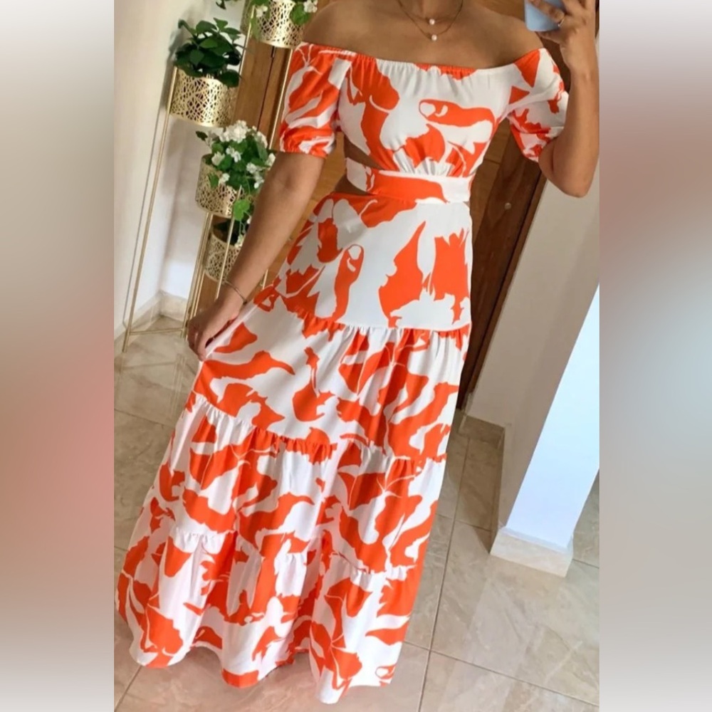 Orange and white dress - Open Back